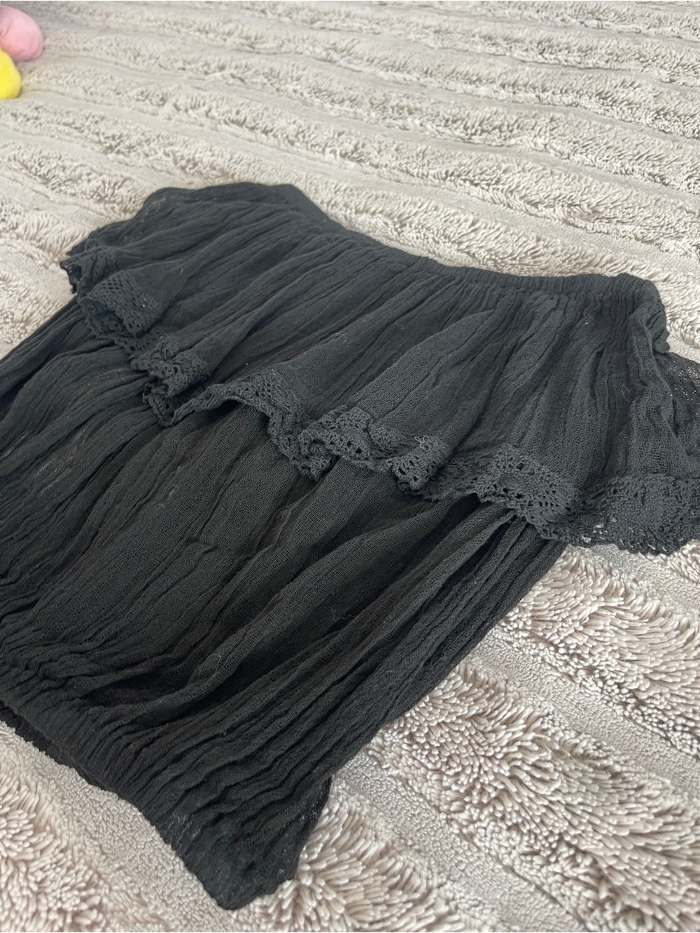 Jen's Pirate Booty Black gauze Ruffle tube Top - Picture 2 of 8